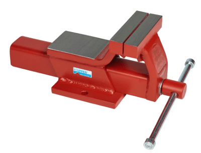 Roter Küpper Schraubstock mit 125 mm breiten Spannbacken